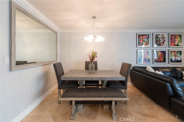 711 Pacific Coast Unit 313, Huntington Beach, CA 92648 - dining space featuring a chandelier, crown molding, and baseboards