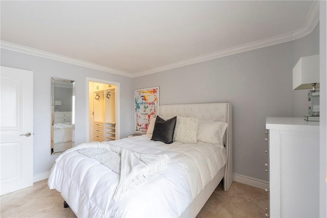 711 Pacific Coast Unit 313, Huntington Beach, CA 92648 - bedroom featuring baseboards, crown molding, and light tile patterned flooring