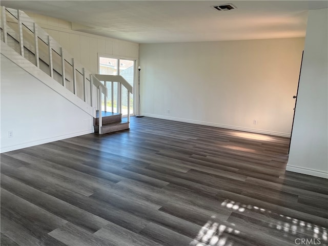 unfurnished living room featuring dark hardwood / wood-style flooring