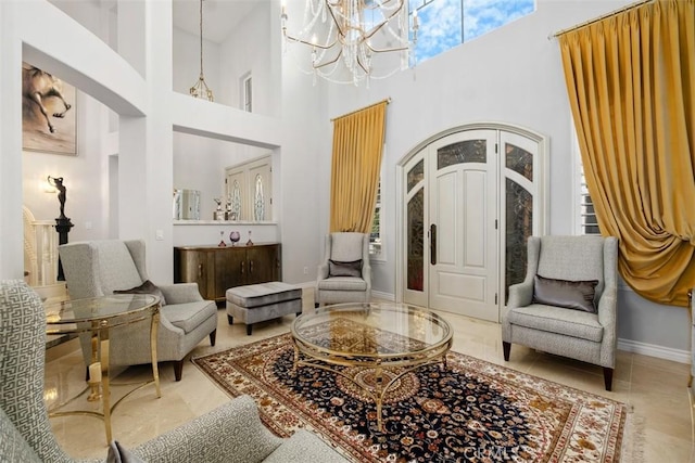 28622 Point Loma, Laguna Niguel, CA 92677 - sitting room featuring a high ceiling, a chandelier, and baseboards