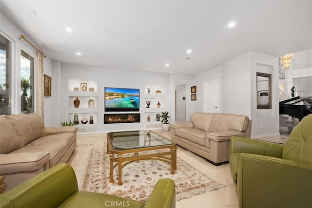 28622 Point Loma, Laguna Niguel, CA 92677 - living area with recessed lighting, built in features, and a glass covered fireplace