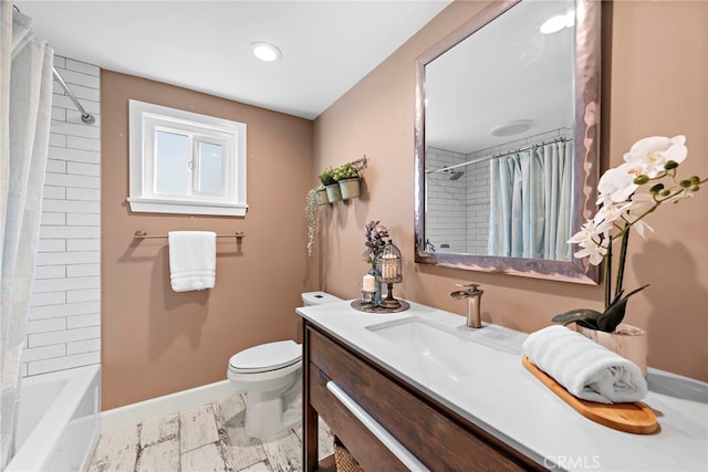 full bathroom with vanity, toilet, and shower / bath combo