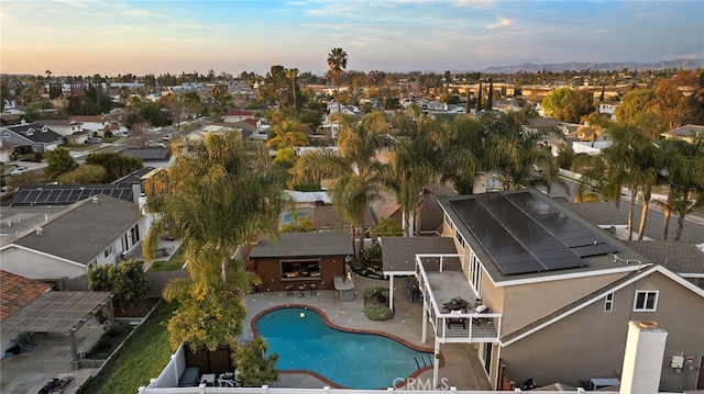 view of aerial view at dusk