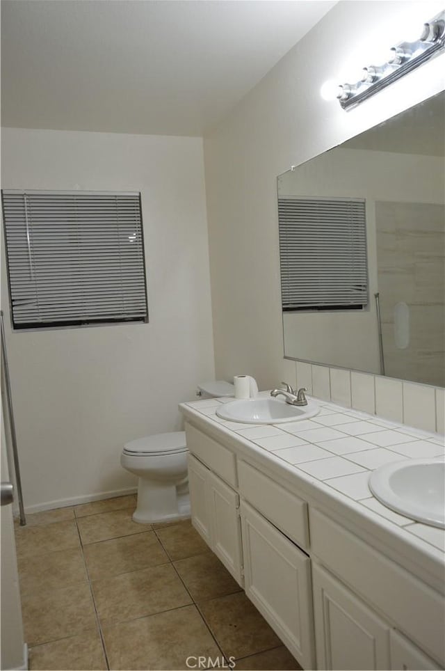 bathroom with tile patterned floors, toilet, and vanity