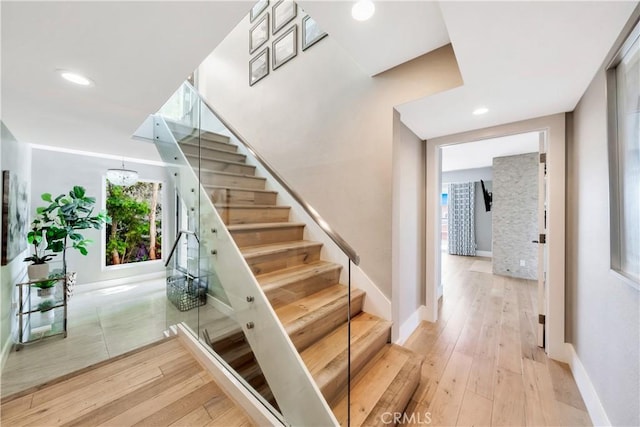 920 Quivera St, Laguna Beach, CA 92651 - staircase with wood-type flooring and recessed lighting