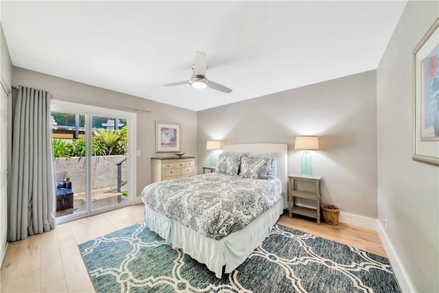 920 Quivera St, Laguna Beach, CA 92651 - bedroom with access to outside, light wood-style flooring, and ceiling fan