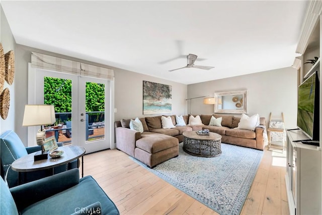 920 Quivera St, Laguna Beach, CA 92651 - living area featuring light wood finished floors, ceiling fan, and french doors