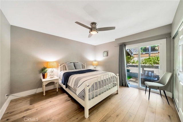 920 Quivera St, Laguna Beach, CA 92651 - bedroom featuring access to outside, light wood-type flooring, and a ceiling fan