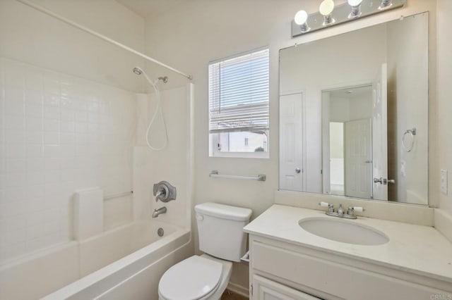 full bathroom with vanity,  shower combination, and toilet