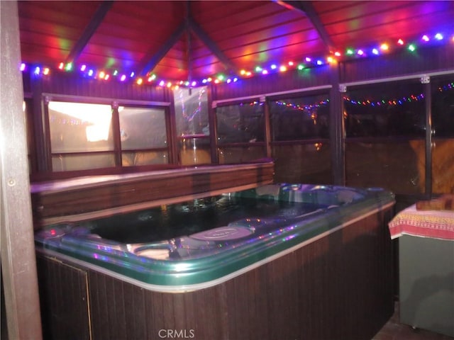 view of patio featuring a hot tub