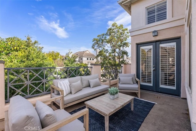 view of patio with an outdoor hangout area and french doors