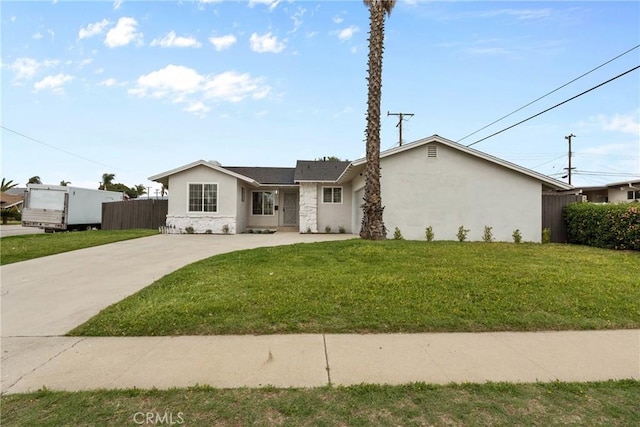 5594 Denver St, Montclair, CA 91763 - ranch-style home featuring a front yard, concrete driveway, stucco siding, and fence