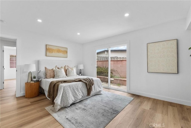 5594 Denver St, Montclair, CA 91763 - bedroom featuring recessed lighting, baseboards, access to outside, and light wood-type flooring