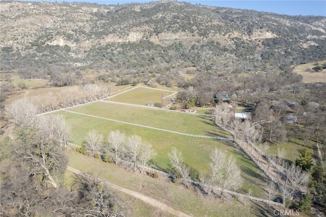 birds eye view of property with a mountain view and a rural view