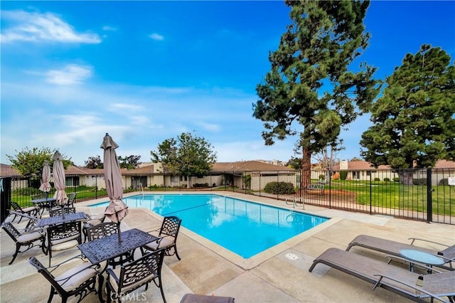 view of swimming pool with a patio