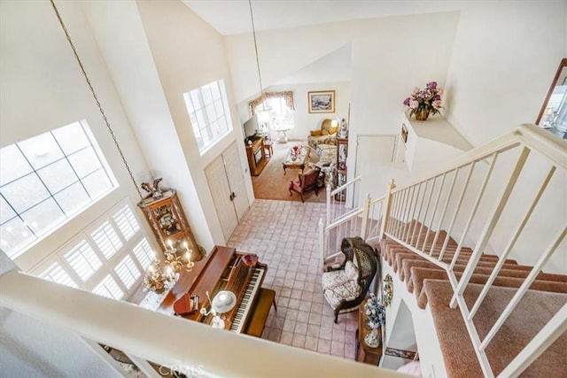 1308 Pleasant Valley Ave, Banning, CA 92220 - entryway with stairs and high vaulted ceiling