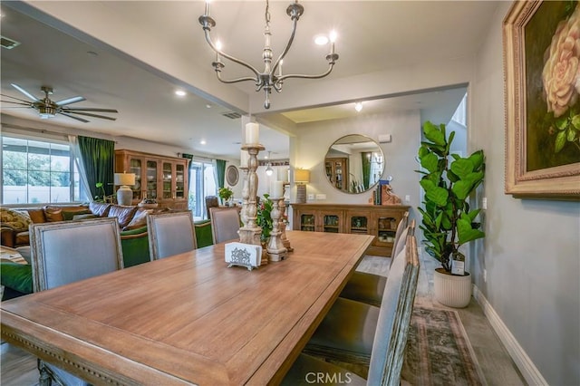 3554 Twinberry Ln, San Bernardino, CA 92407 - dining room featuring a chandelier, recessed lighting, and a ceiling fan