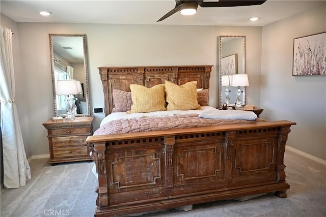 3554 Twinberry Ln, San Bernardino, CA 92407 - bedroom with light carpet, recessed lighting, and ceiling fan
