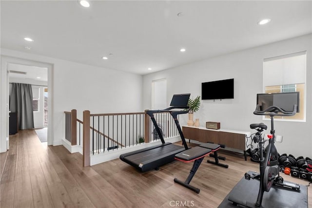 exercise room featuring wood-type flooring