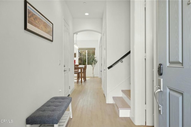 entrance foyer with light hardwood / wood-style floors