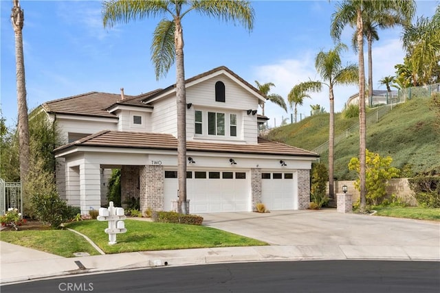 front facade with a garage