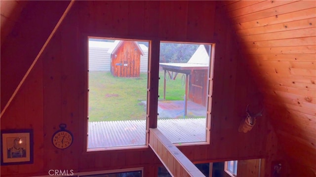 interior space with wooden walls