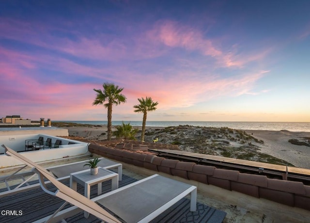 exterior space with a beach view