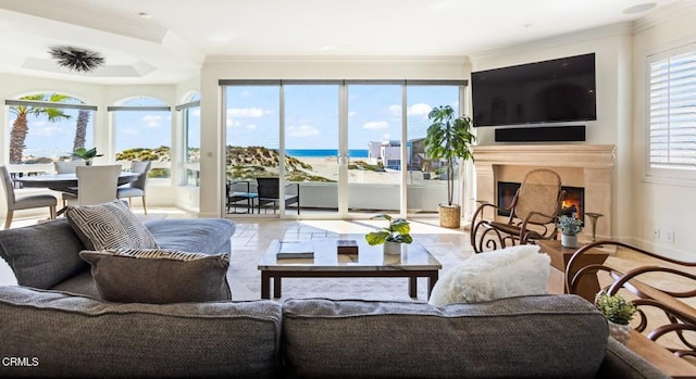 living room featuring ornamental molding