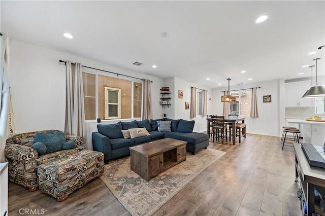 living room featuring light wood-type flooring