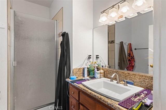 bathroom featuring vanity and walk in shower