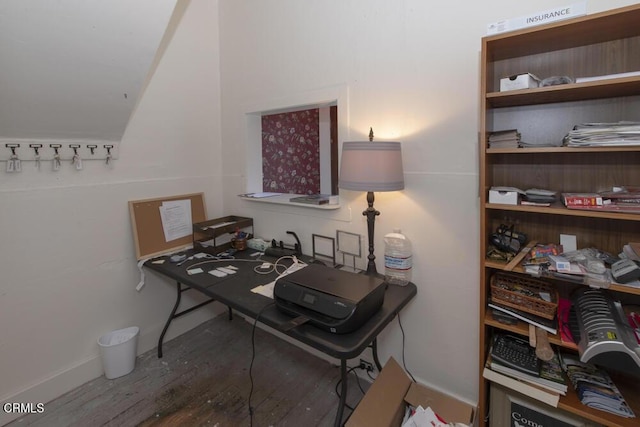 home office featuring dark hardwood / wood-style flooring