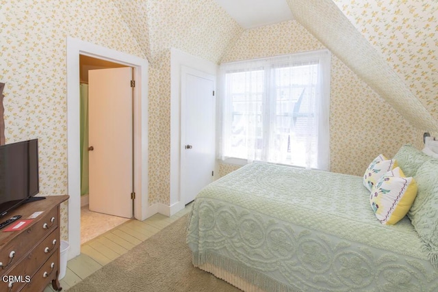 bedroom with vaulted ceiling