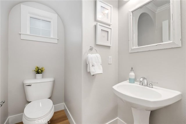 bathroom with hardwood / wood-style flooring and toilet