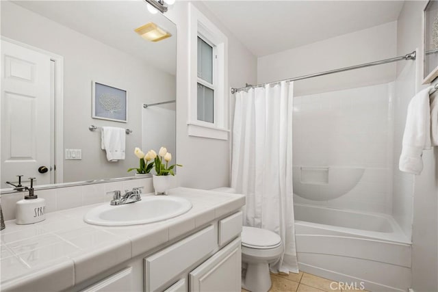 full bathroom with tile patterned flooring, vanity, shower / bath combination with curtain, and toilet