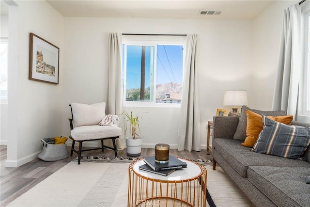 sitting room with hardwood / wood-style floors