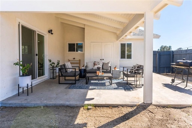 view of patio featuring an outdoor living space and area for grilling