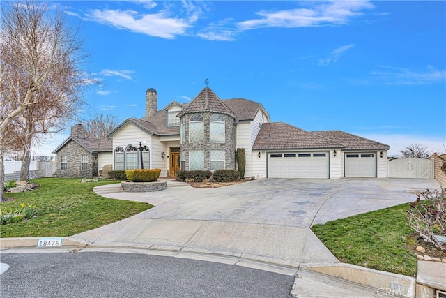 view of front of home featuring a garage and a front lawn