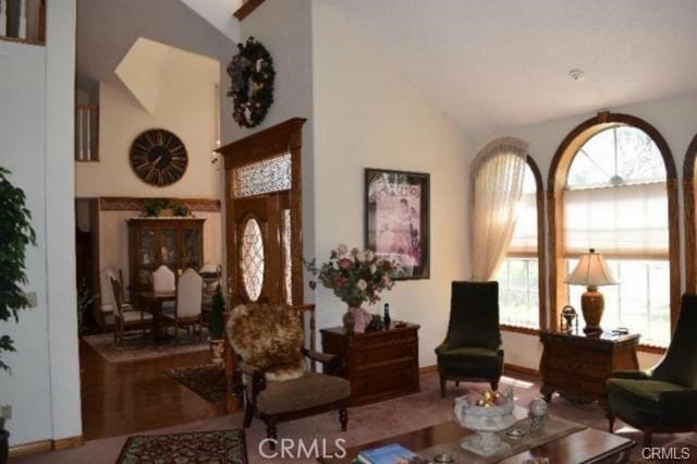 sitting room with vaulted ceiling