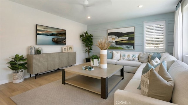 living room featuring light wood-type flooring