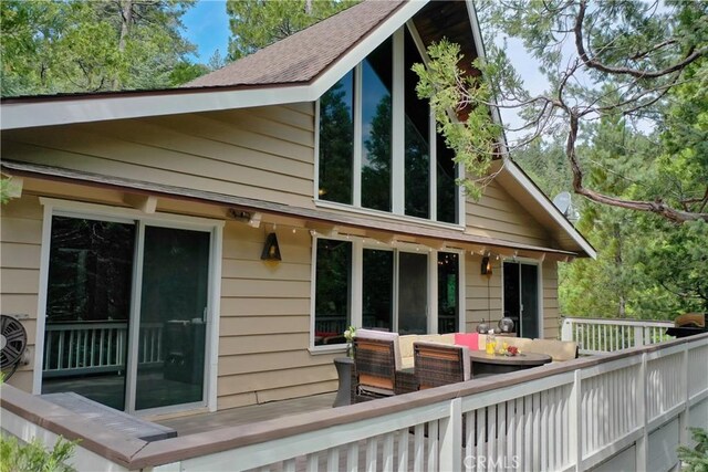 26619 Bel Air Ct, Lake Arrowhead, CA 92352 - view of side of property featuring an outdoor living space and a wooden deck