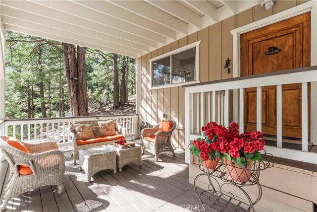 26619 Bel Air Ct, Lake Arrowhead, CA 92352 - wooden terrace with outdoor lounge area