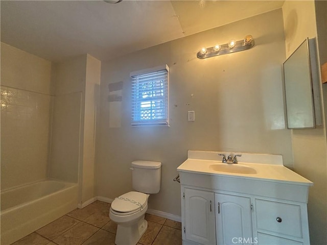 full bathroom featuring vanity, toilet, tile patterned flooring, and shower / bathing tub combination