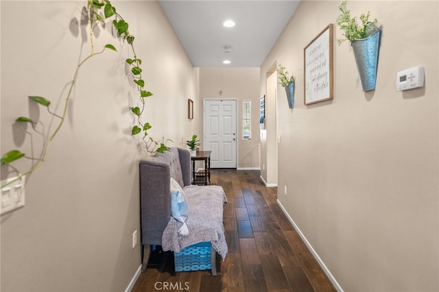 hall featuring dark wood-type flooring