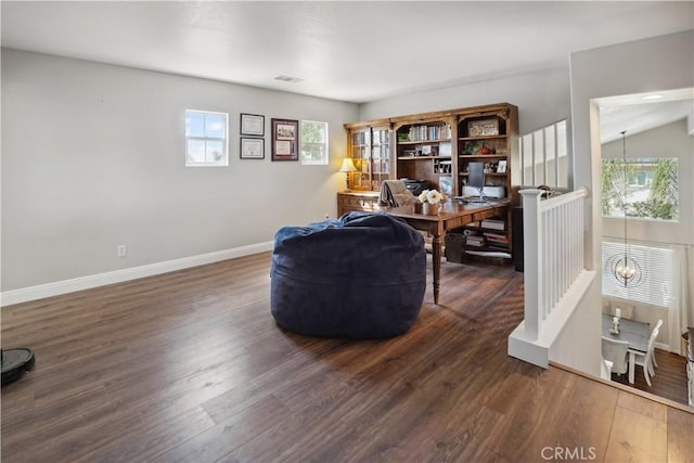31242 Bell Mountain Rd, Menifee, CA 92584 - living area with wood finished floors, baseboards, and an upstairs landing