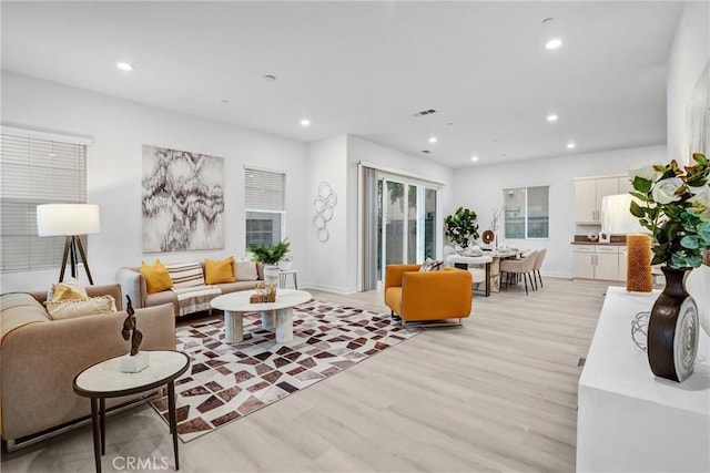 living room with light wood-type flooring