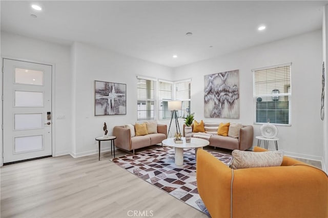 living room featuring light wood-type flooring