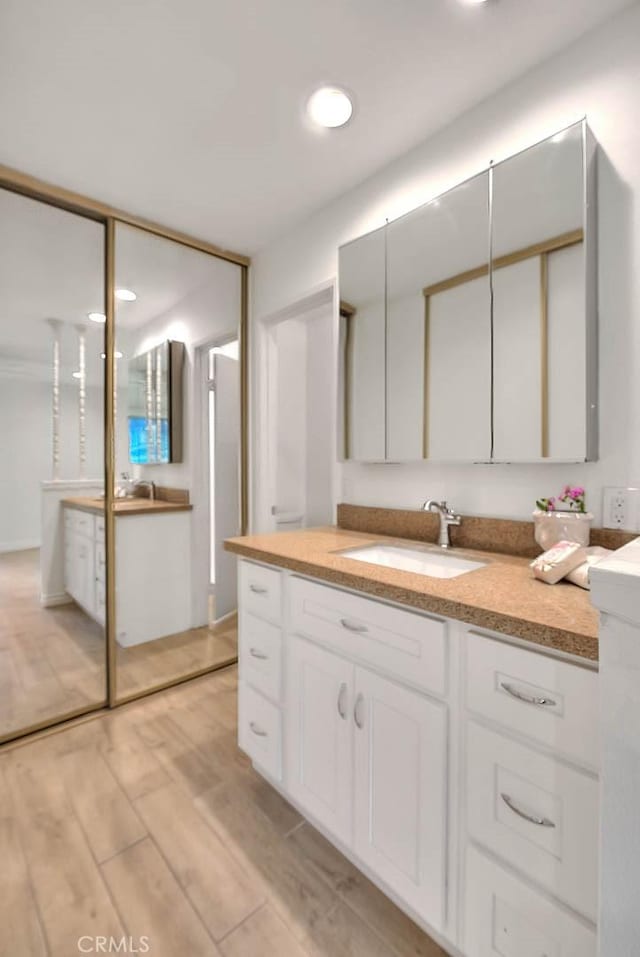 full bathroom with wood finished floors and vanity