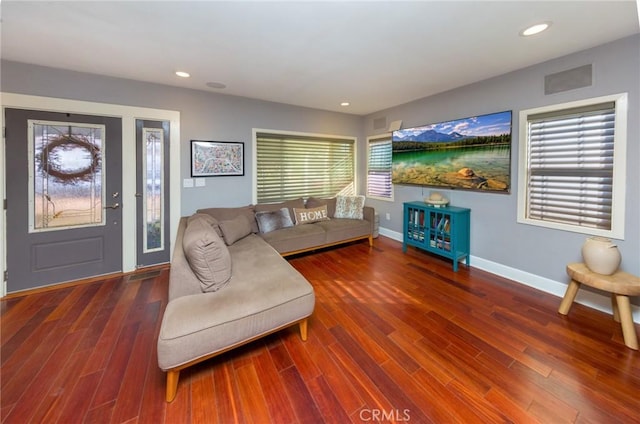 living room with hardwood / wood-style flooring