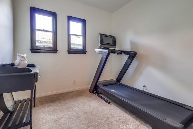 exercise room featuring carpet flooring