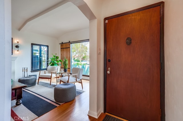 entryway with a wealth of natural light and wood-type flooring